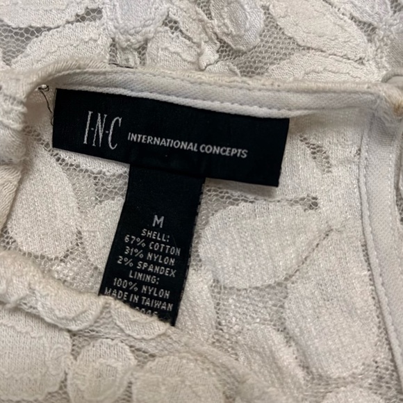 INC International Concepts White Floral Lace Overlay Short Sleeve Top - Picture 5 of 6